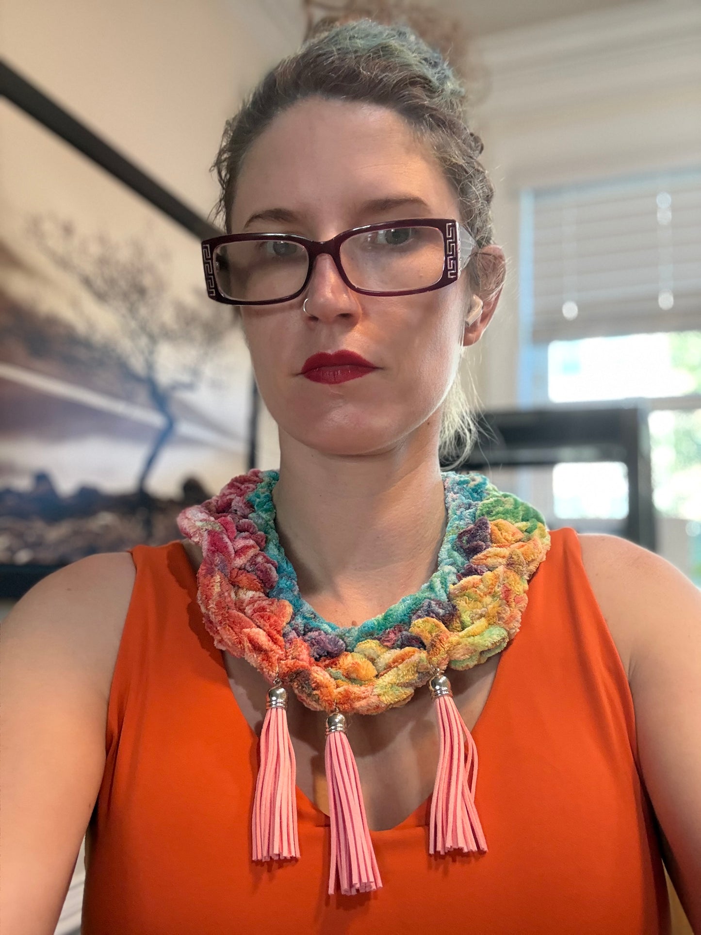 Fringe belief collar (19): fluffy chenille rainbow