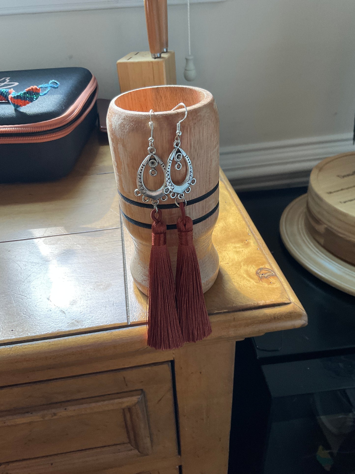 Fringe belief earrings: Burnt Umber
