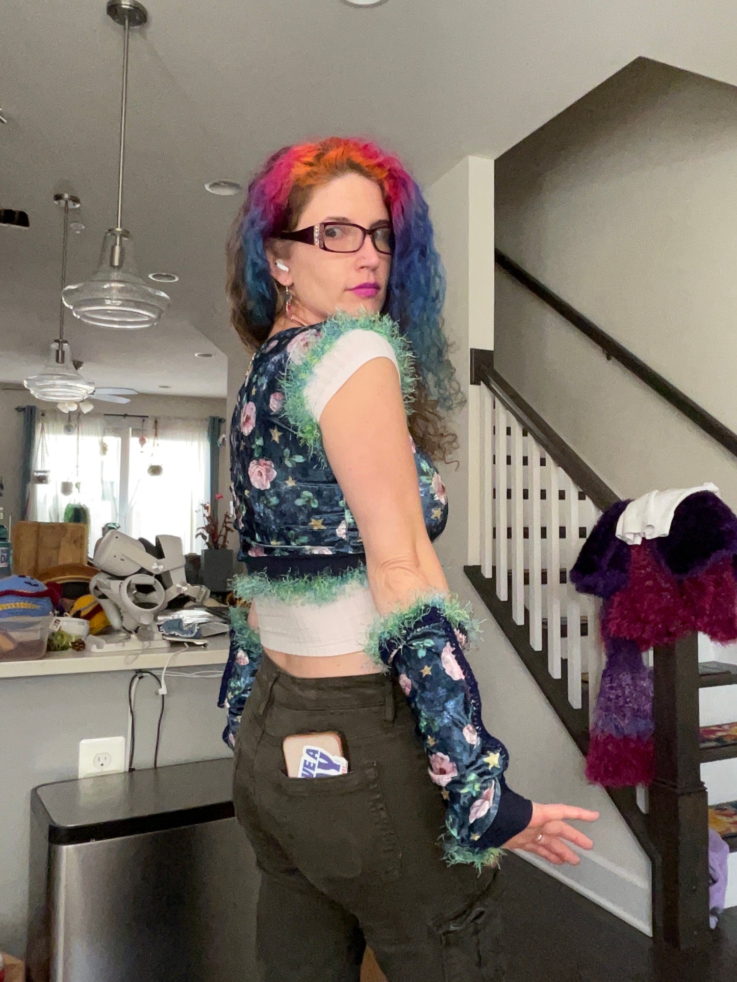 Delayed adolescence crop top & cuff set—secret garden