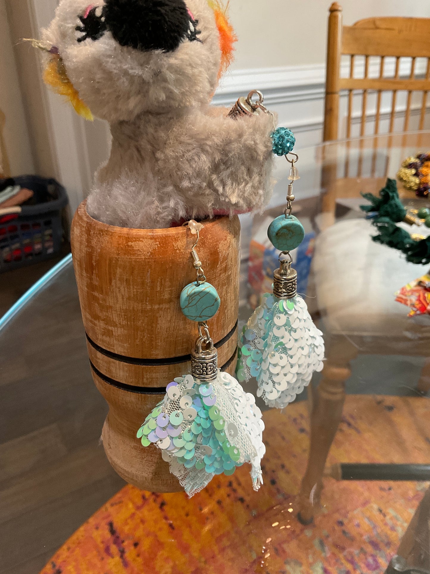 Fabric Mermaid tassel earrings