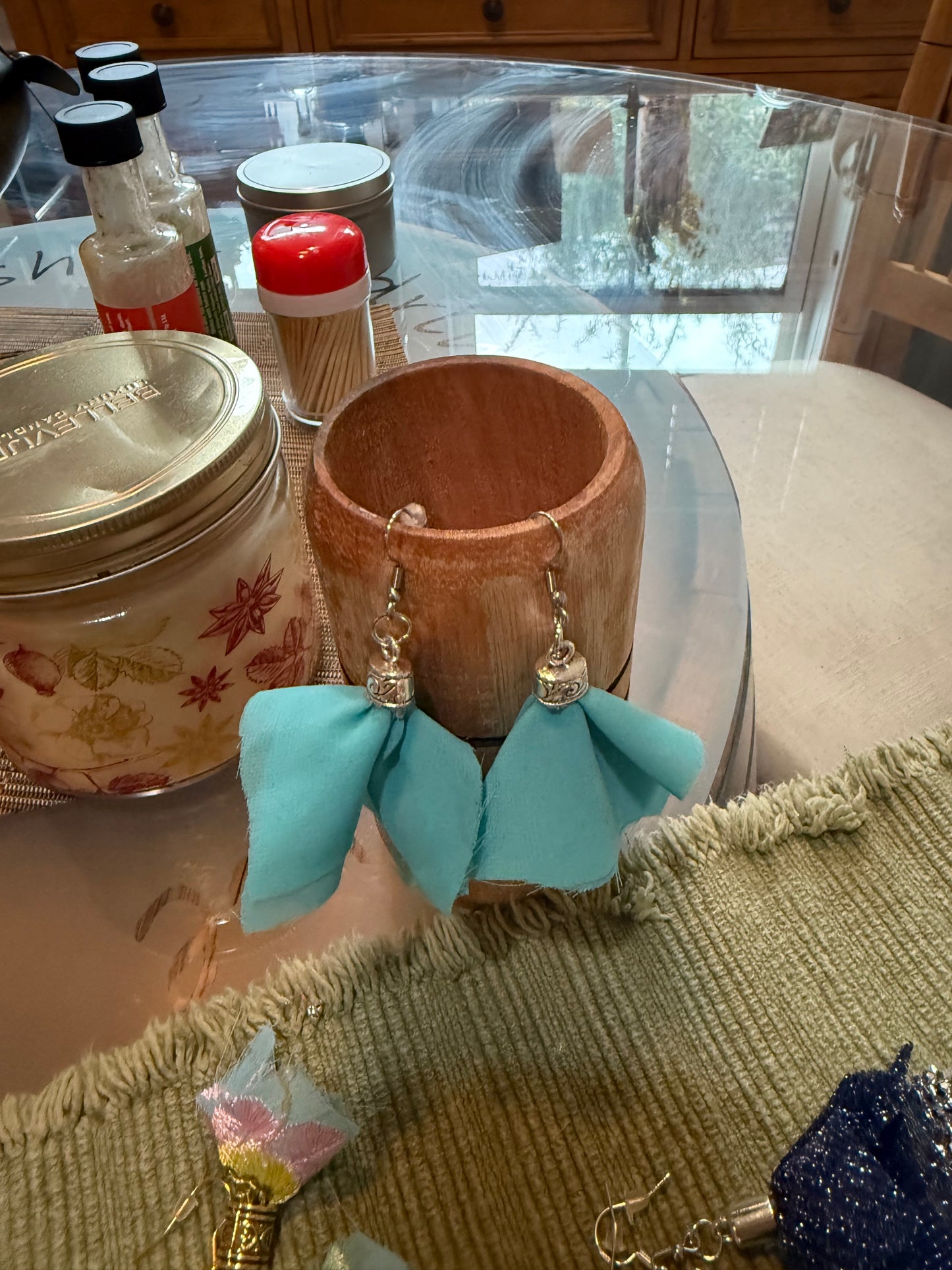 Fabric tassel earrings—sky blue