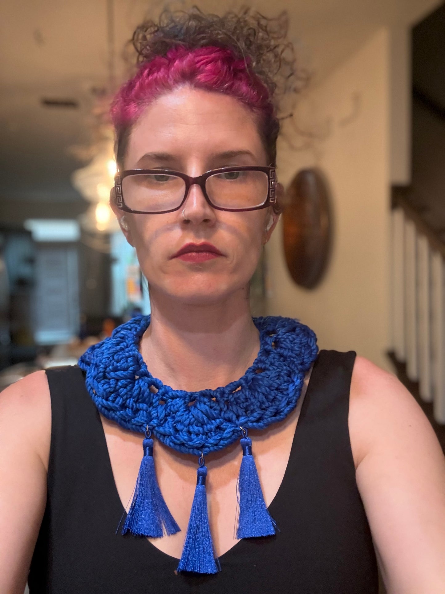 Fringe belief collar: deep ocean blue