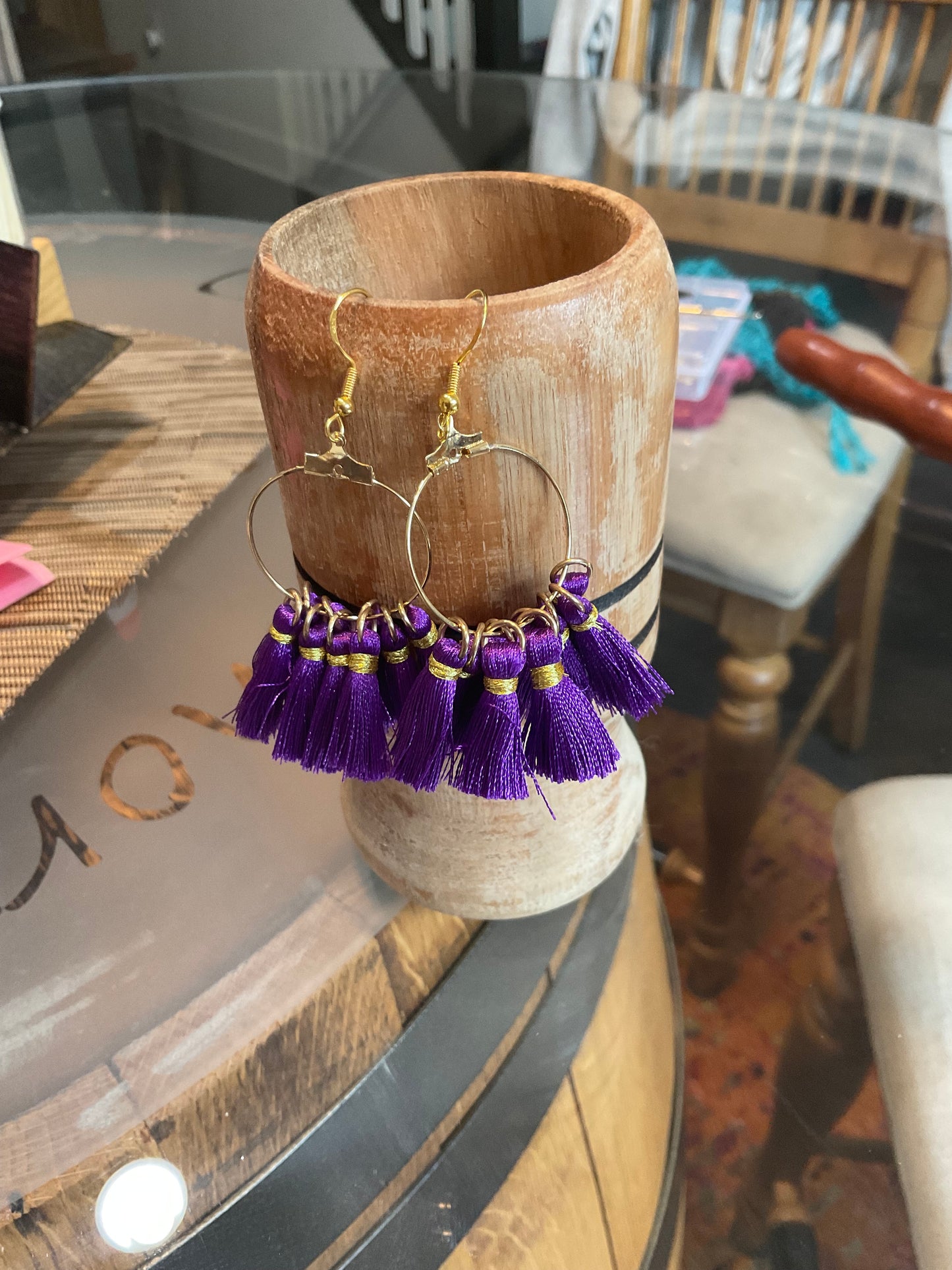 Fringe belief earrings: Purple