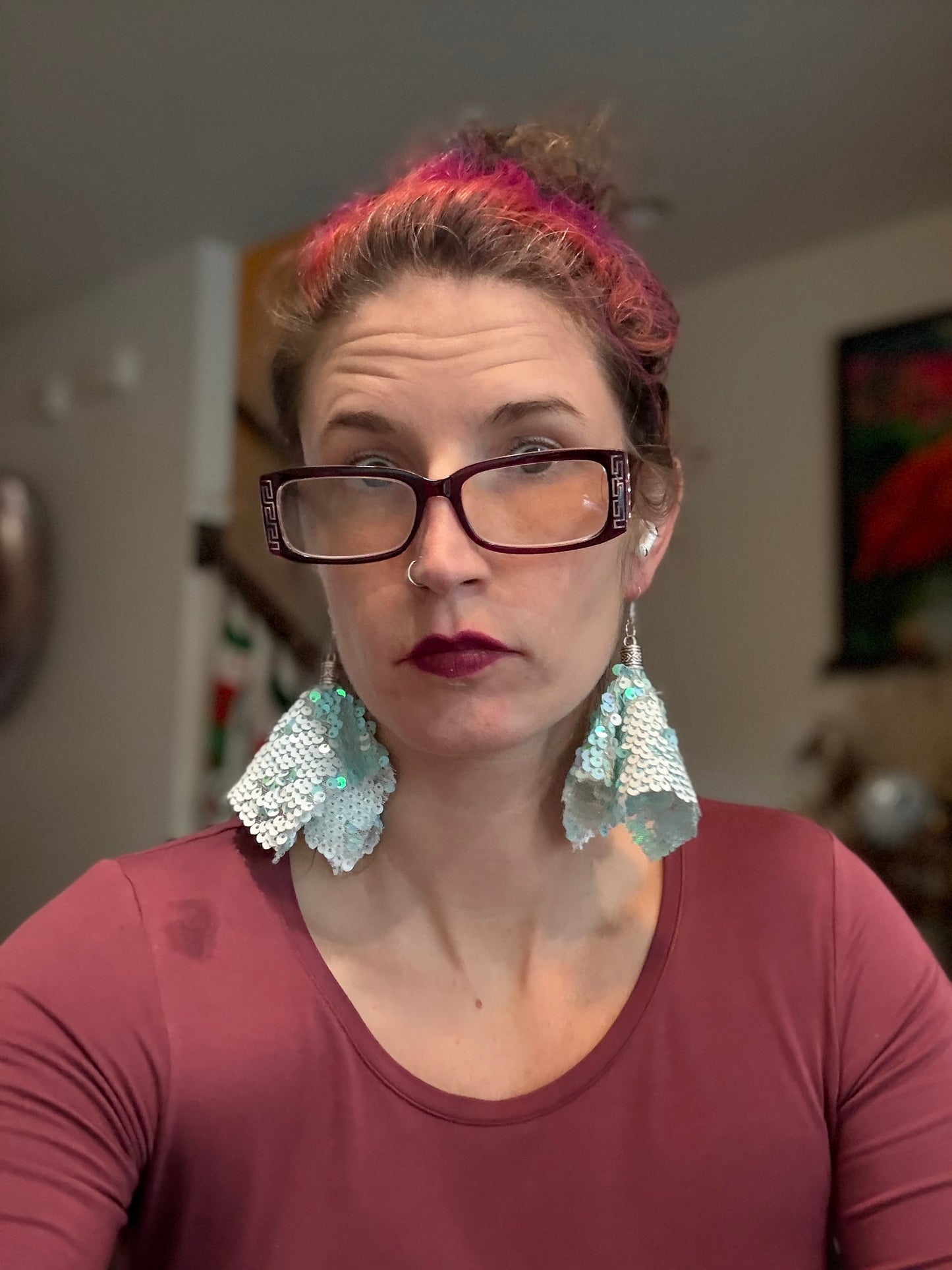 Sequin cloth tassel earrings