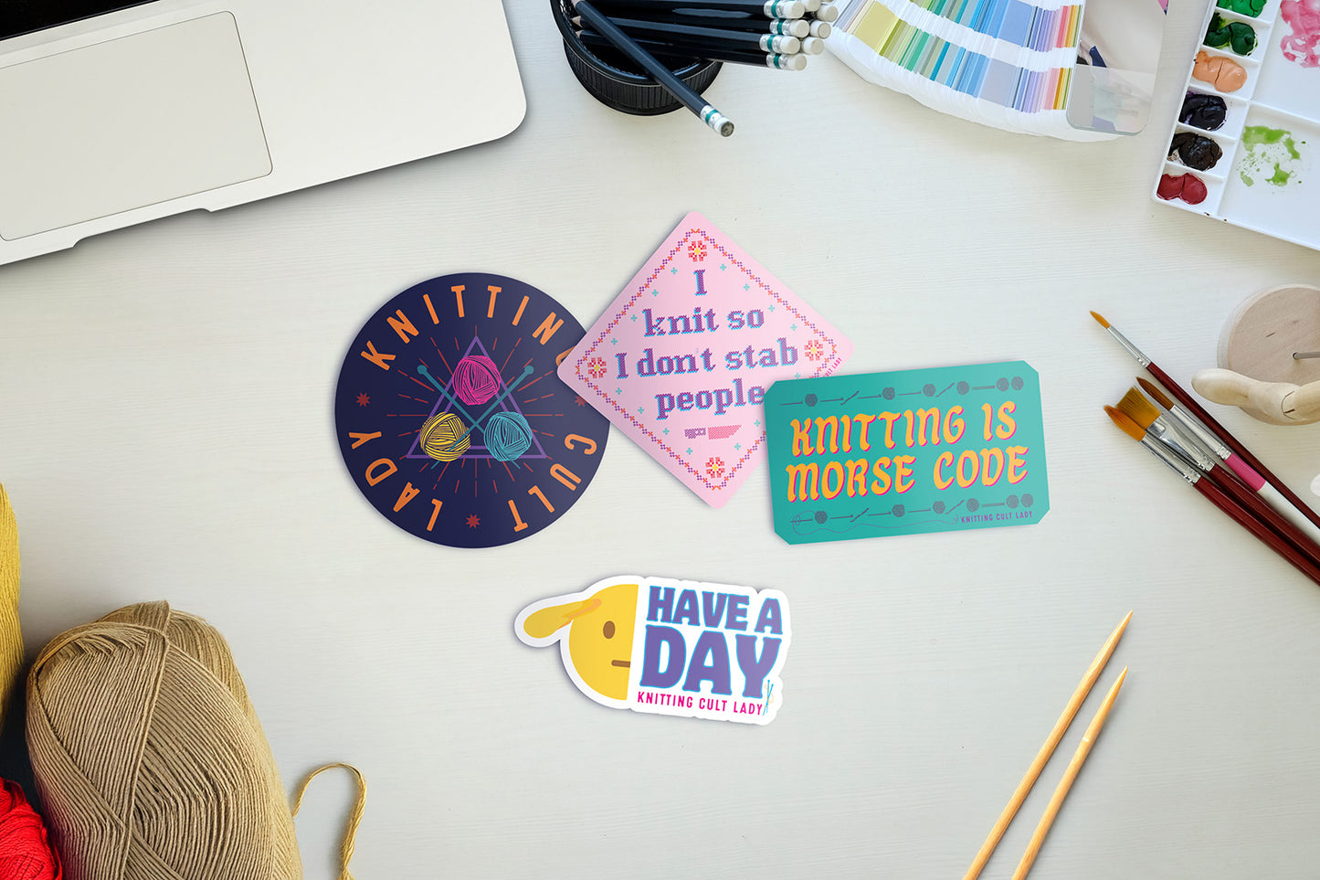 Knitting Cult Lady Vinyl Sticker Packs