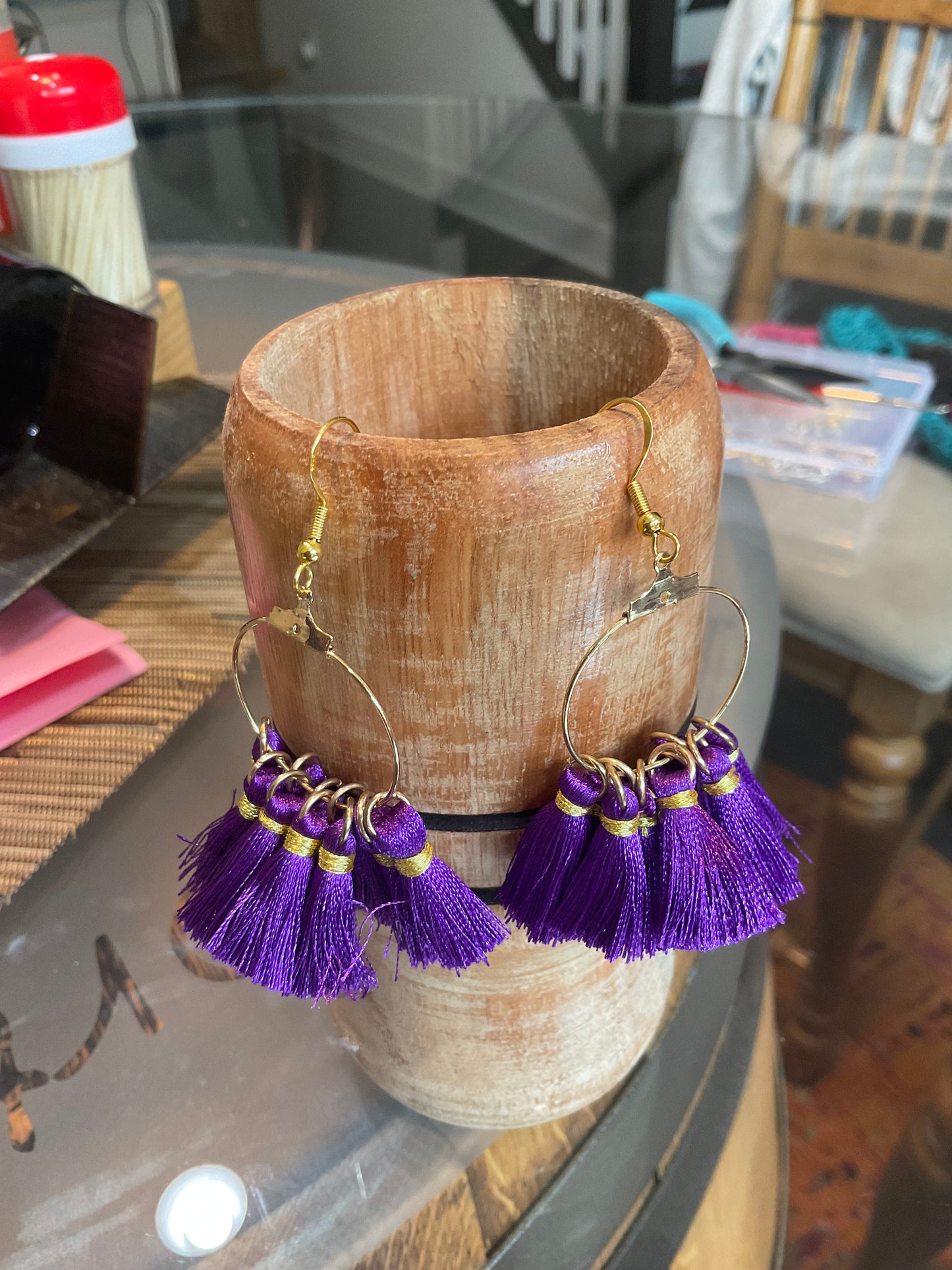 Fringe belief earrings: Purple