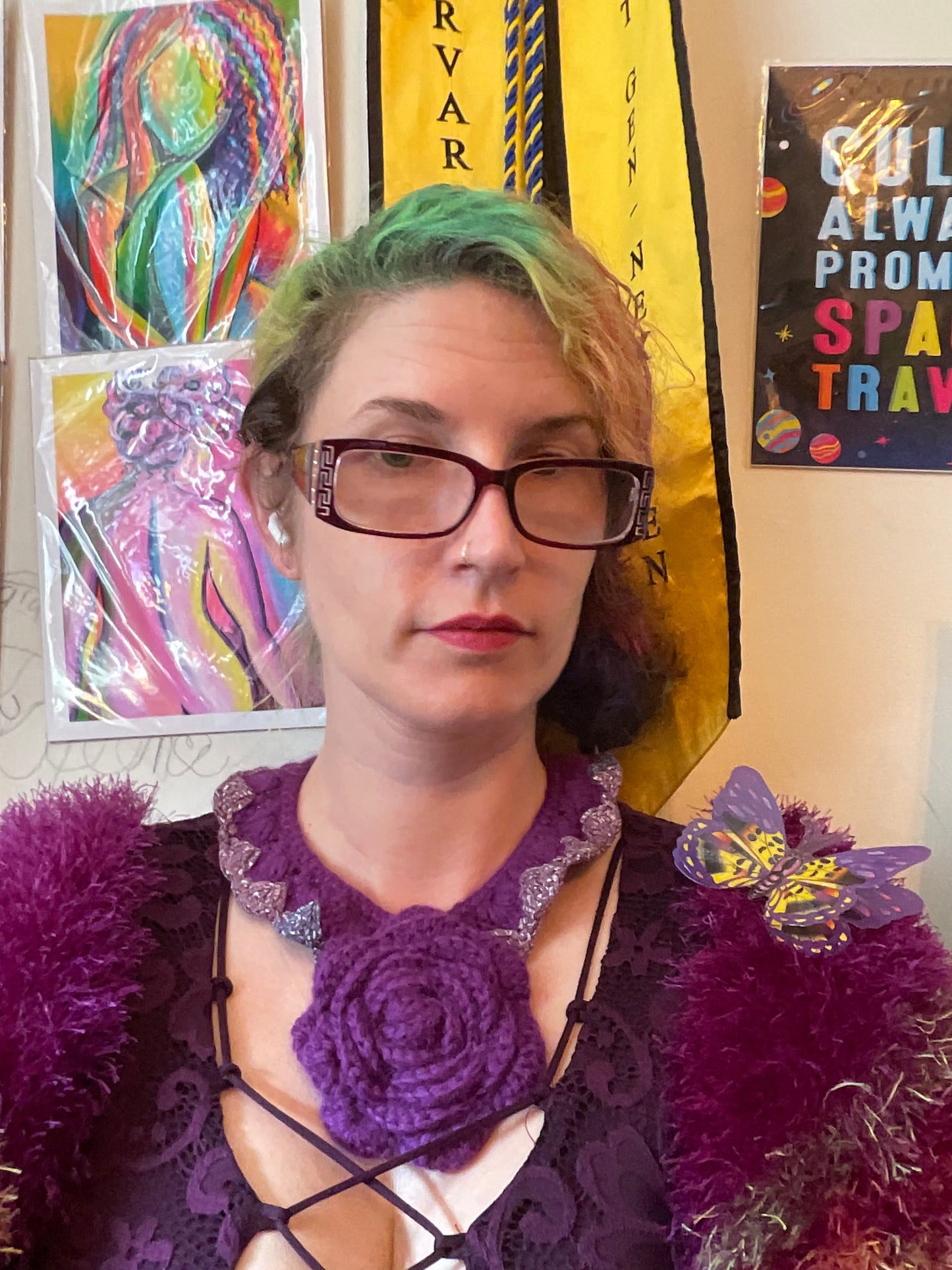 Bait and Stitch: purple butterflies, interchangeable necklace and headpiece