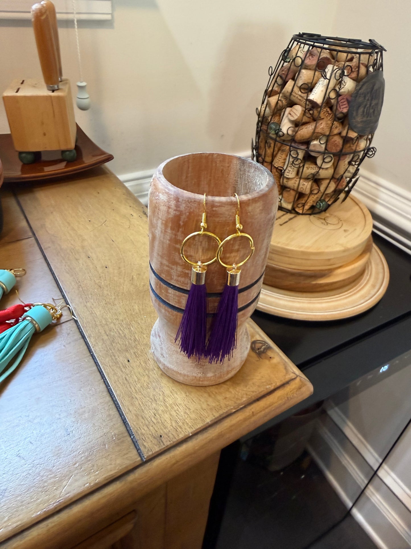 Fringe belief earrings: Purple