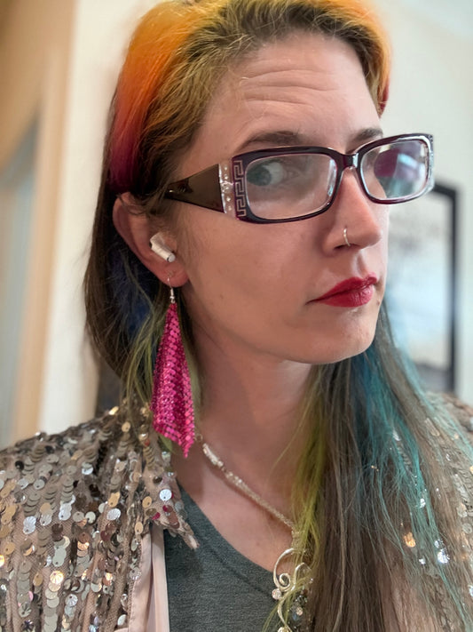 Fringe belief earrings—pink mermaid tales