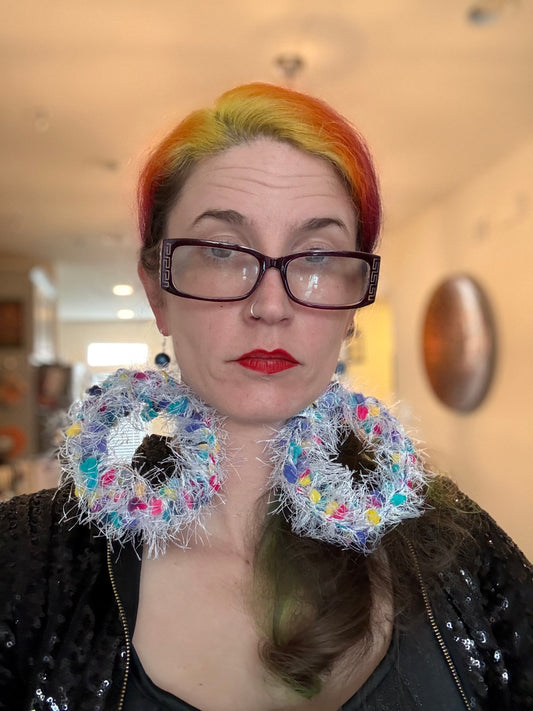 Circular logic earrings—white and colorful