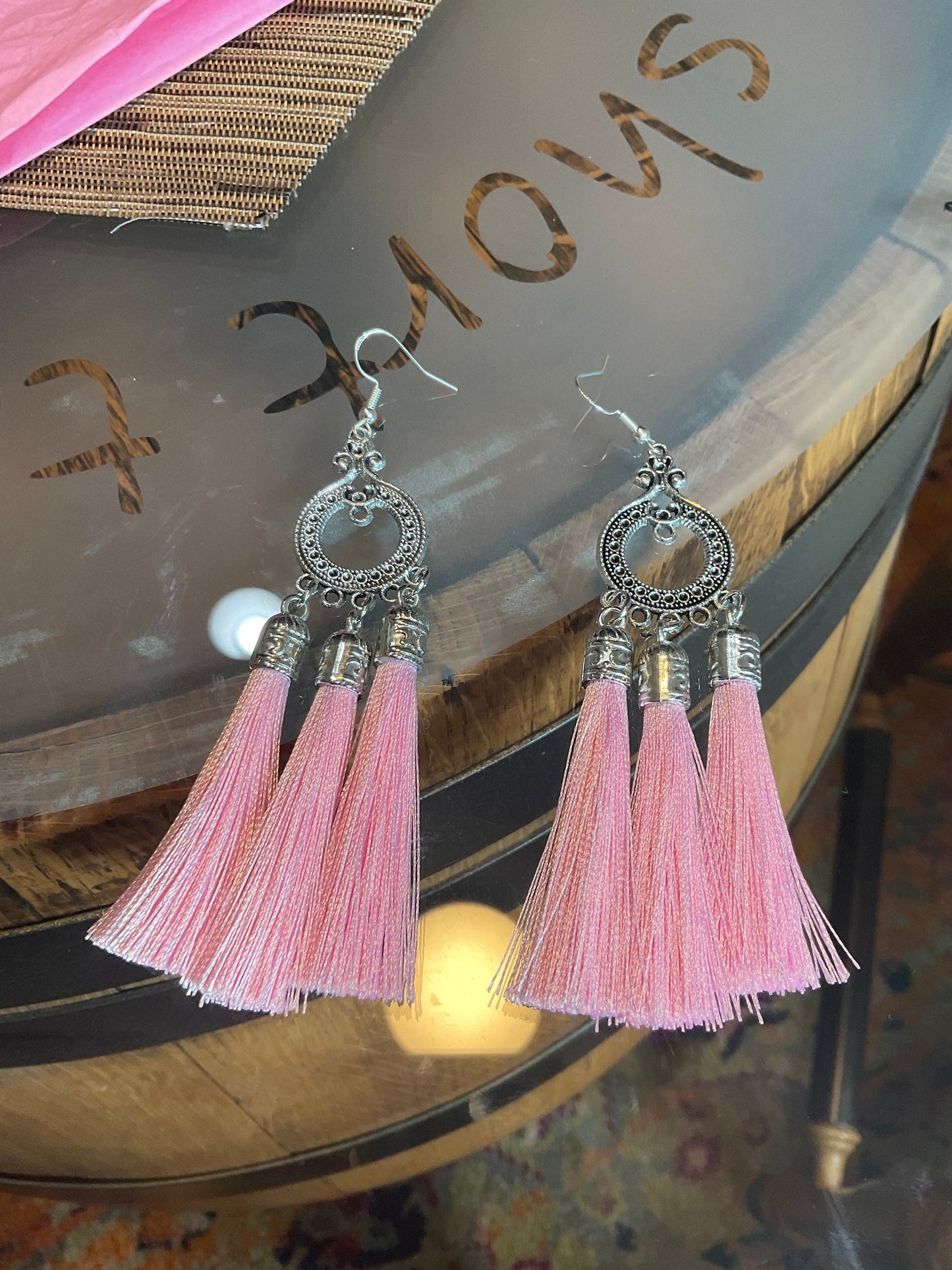 Fringe belief earrings: Pink