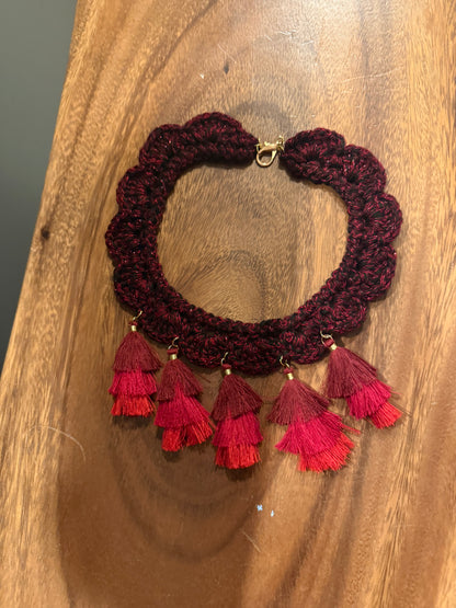 Fringe belief collar: wine red
