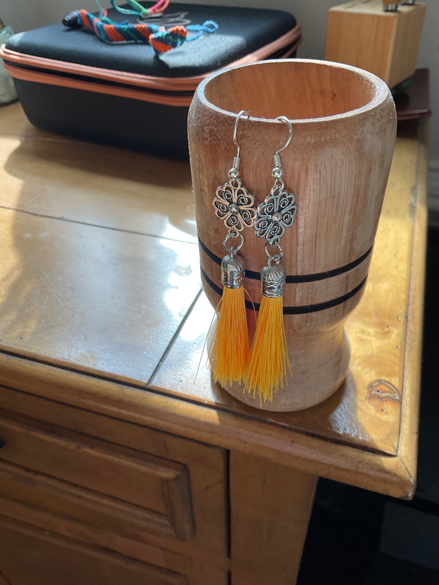 Fringe belief earrings: Yellow