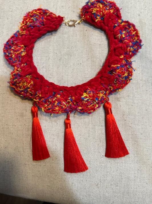 Fringe belief collar: red with pops of color