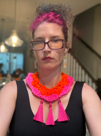 Fringe belief collar: neon pink and orange