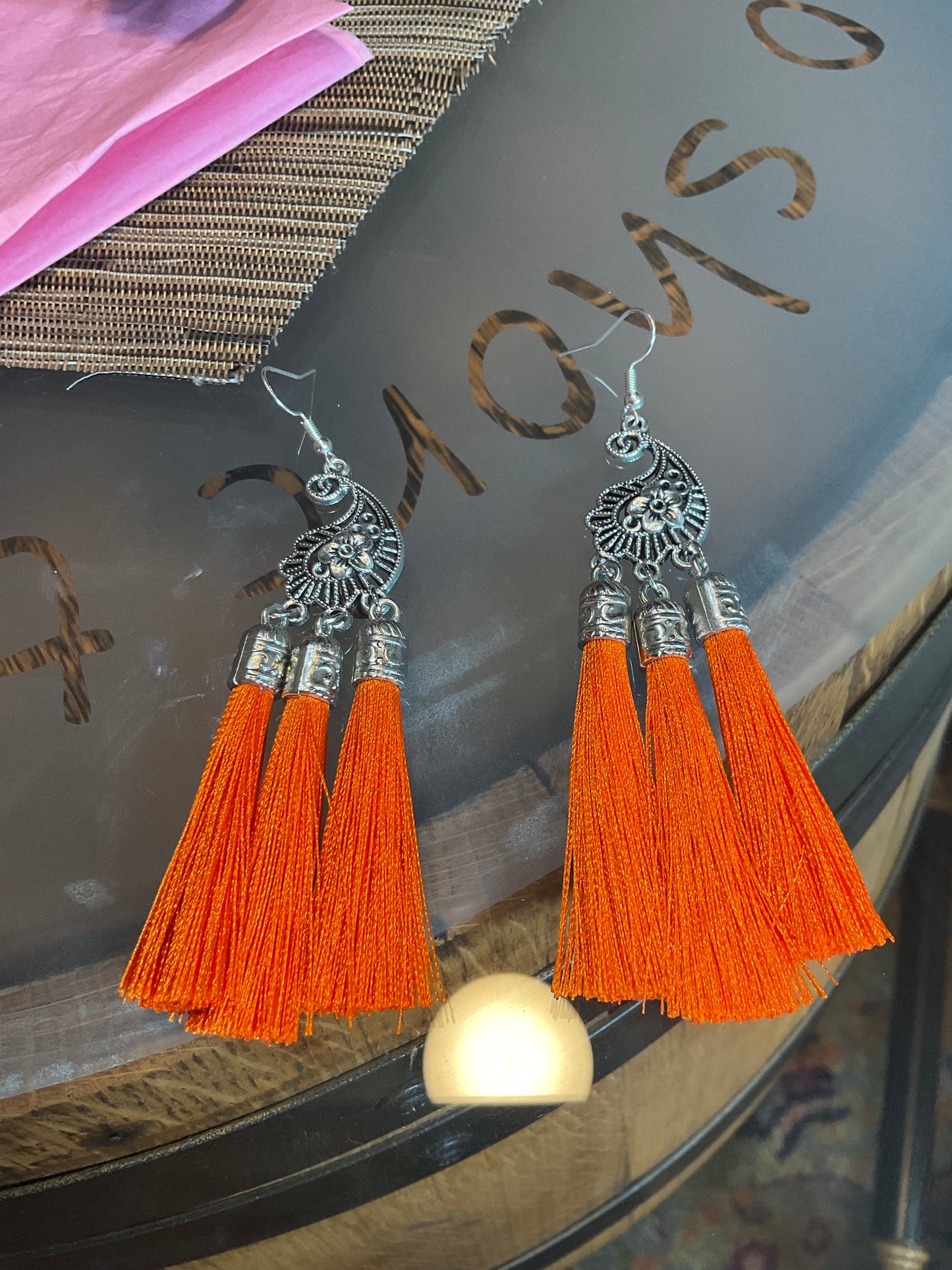 Fringe belief earrings: Orange