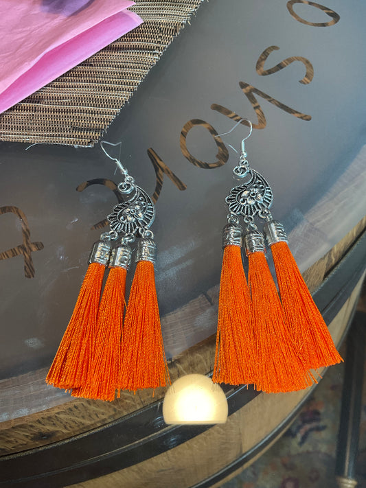 Fringe belief earrings: Orange