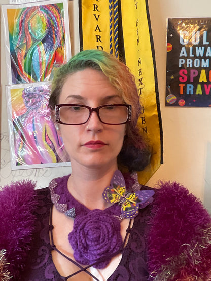 Bait and Stitch: purple butterflies, interchangeable necklace and headpiece