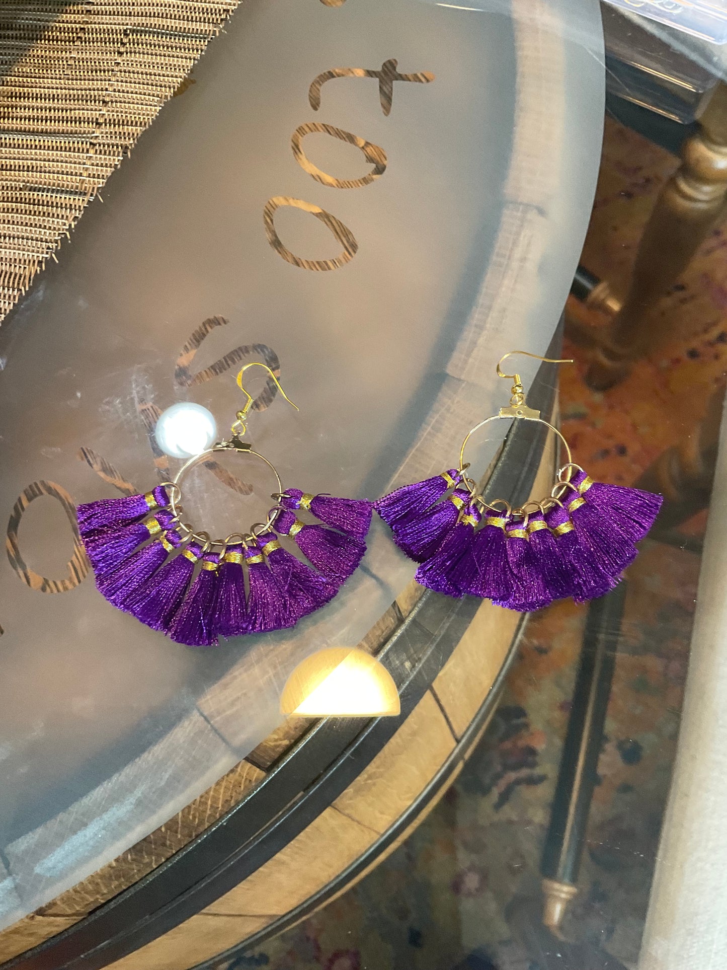 Fringe belief earrings: Purple