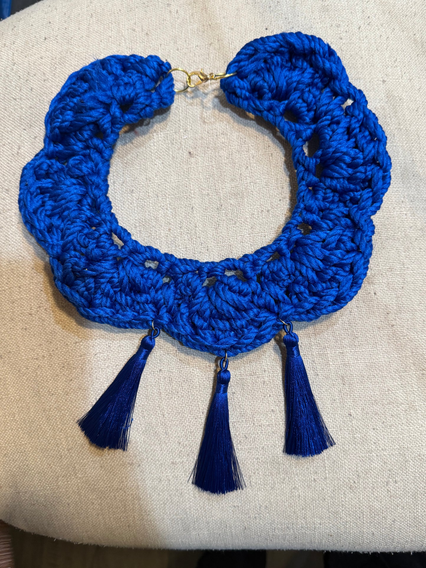 Fringe belief collar: deep ocean blue