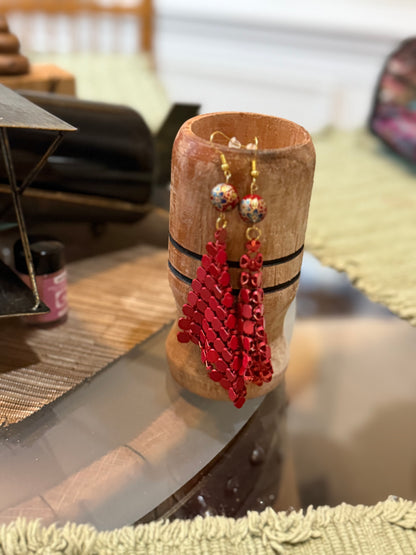 Chainmail earrings—Japanese red