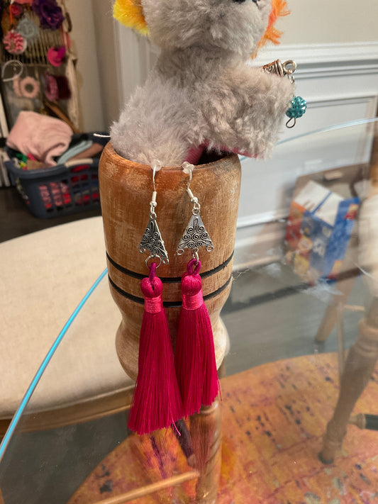 Fringe belief earrings—pink tassel tales