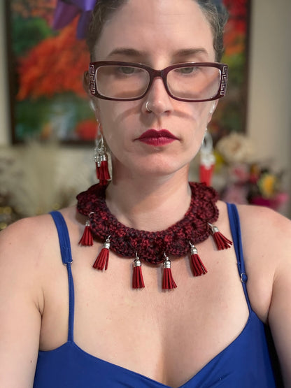 Fringe belief collar (5): Deep Red with earrings