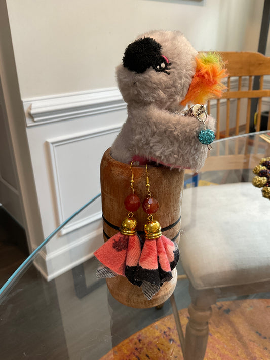 Fabric tassel earrings—Pink and Black tassels