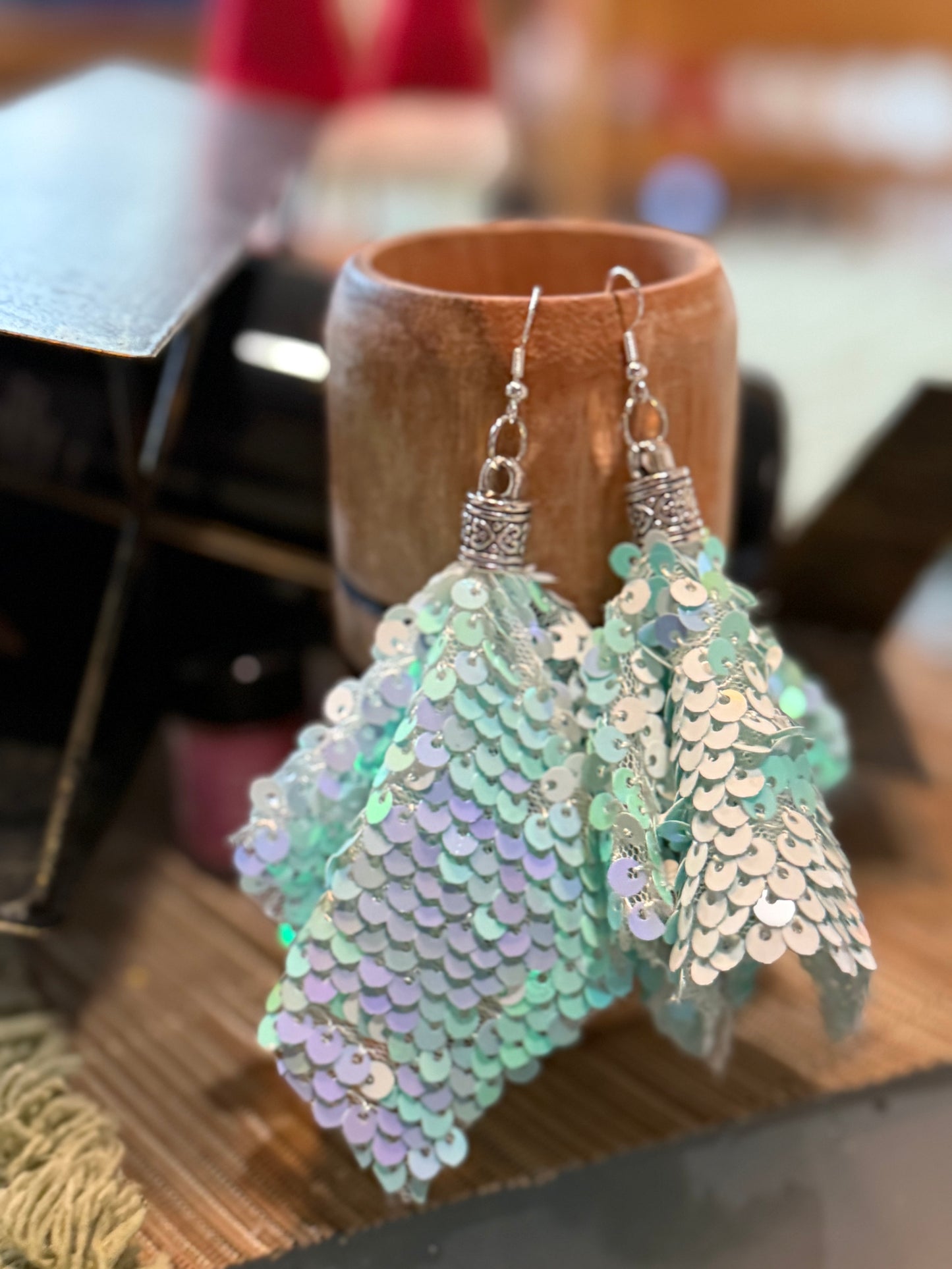 Sequin cloth tassel earrings