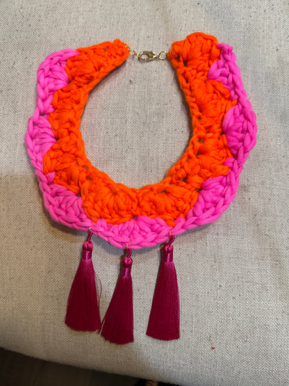 Fringe belief collar: neon pink and orange