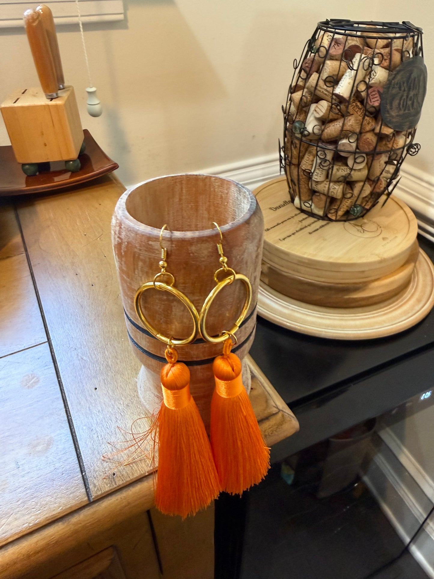 Fringe belief earrings: orange
