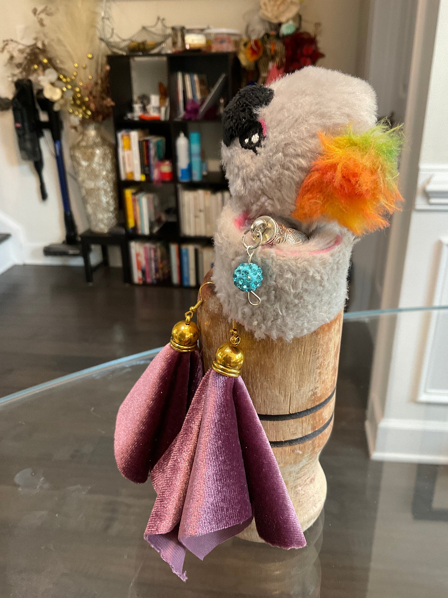 Purple Fabric tassel earrings