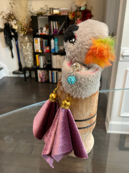 Purple Fabric tassel earrings