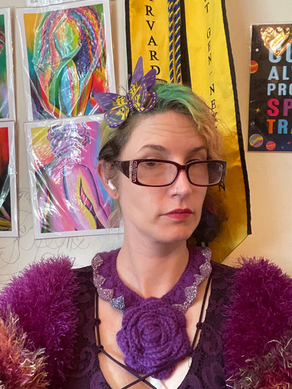 Bait and Stitch: purple butterflies, interchangeable necklace and headpiece