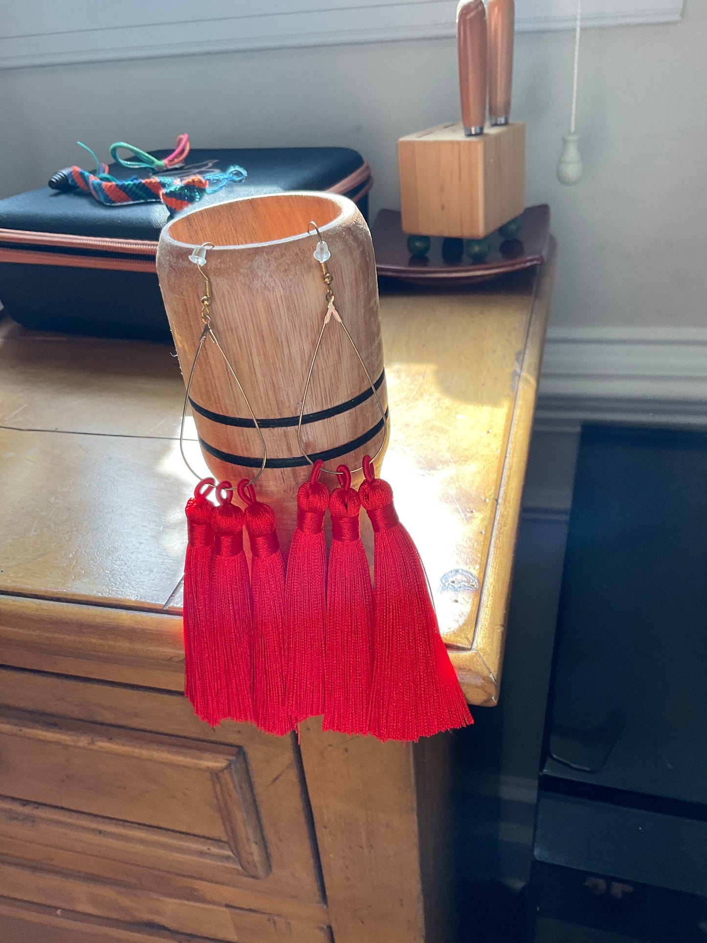 Fringe belief earrings: RED