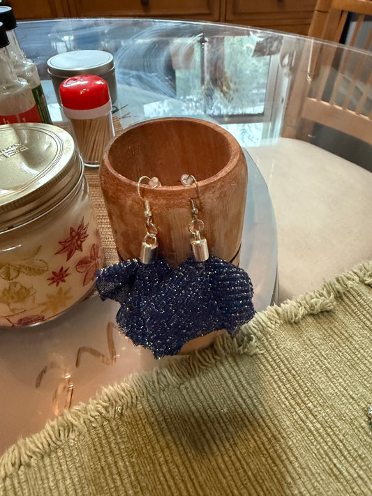 Fabric tassel earrings— blue sparkles sky