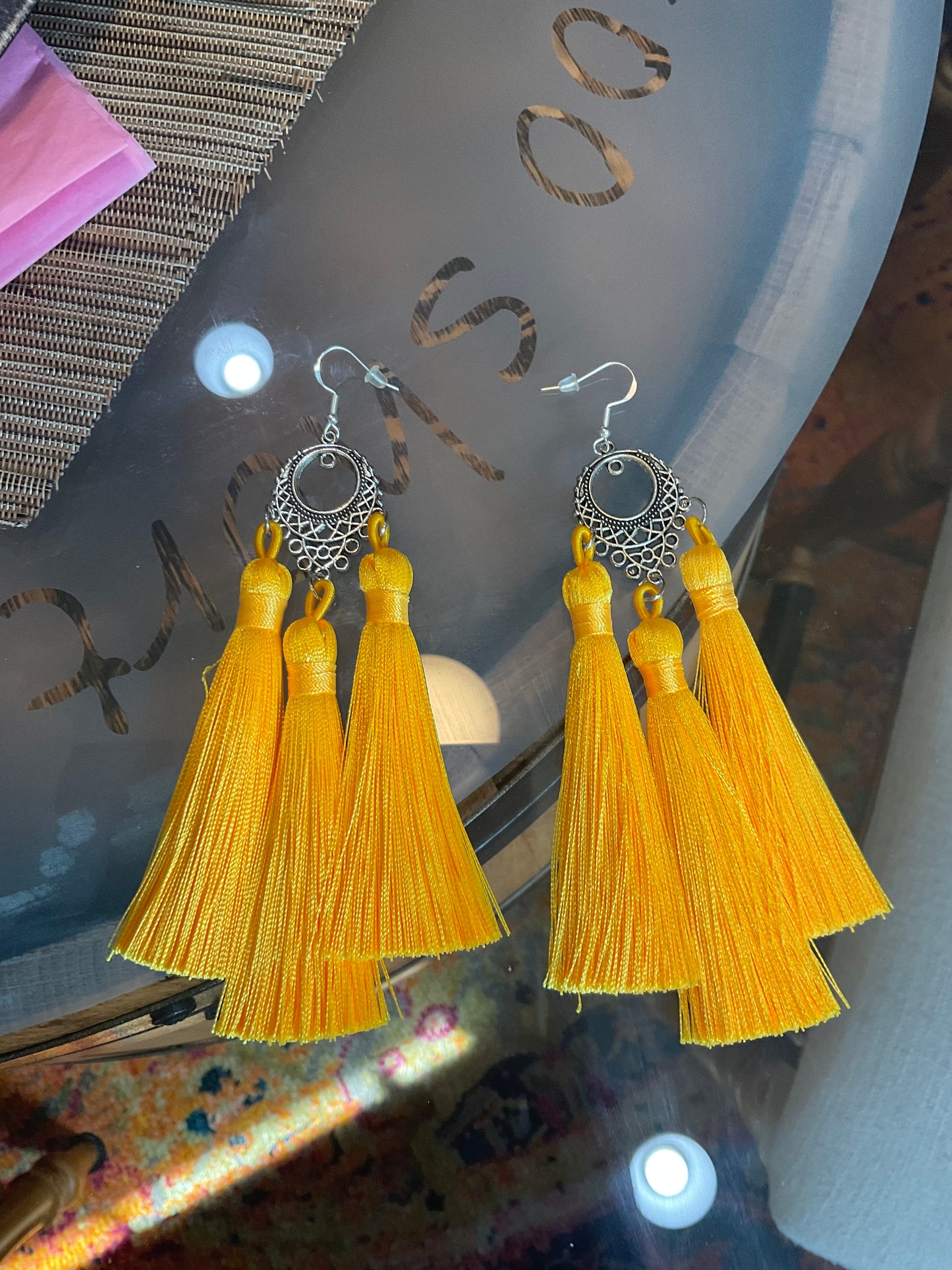 Fringe belief earrings: Yellow
