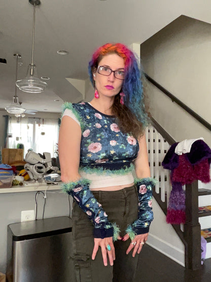 Delayed adolescence crop top & cuff set—secret garden