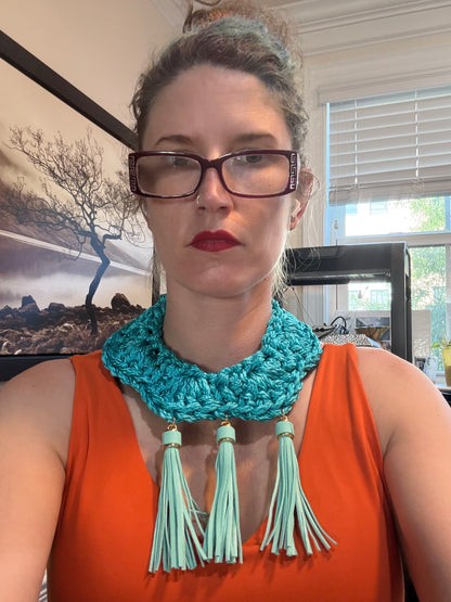 Fringe belief collar (22): teal rope