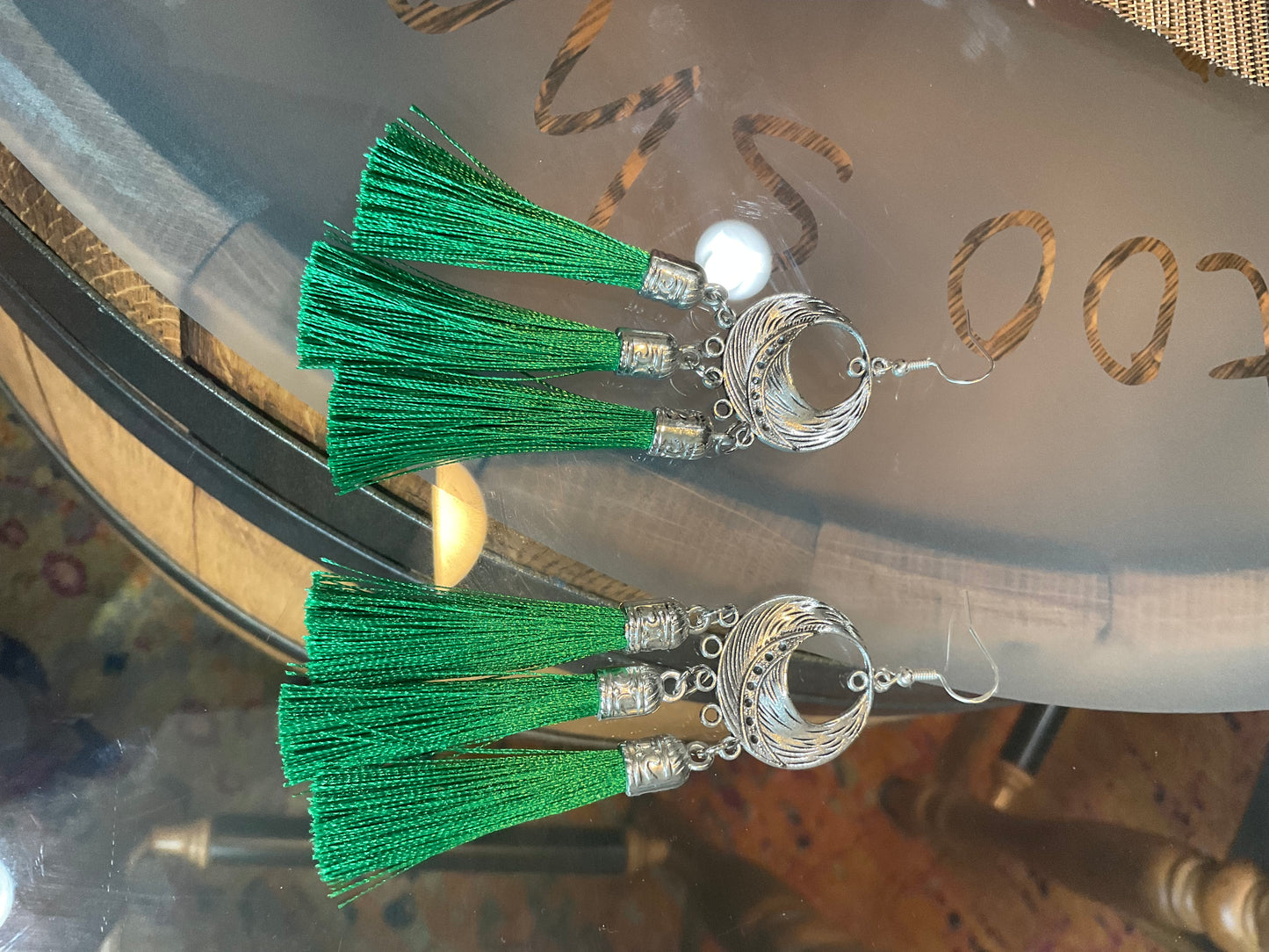 Fringe belief earrings: Green