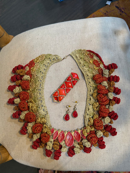 I Was Born a Soldier Metallic Collar: the Brigid with cuff and earrings (plus size friendly)
