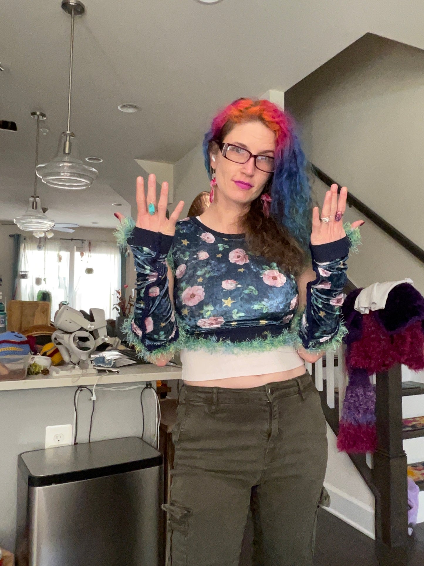 Delayed adolescence crop top & cuff set—secret garden