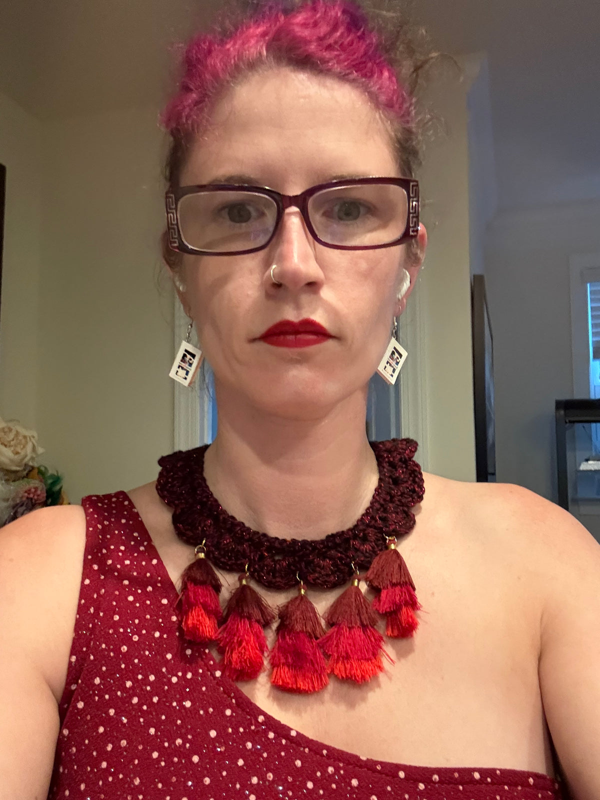 Fringe belief collar: wine red