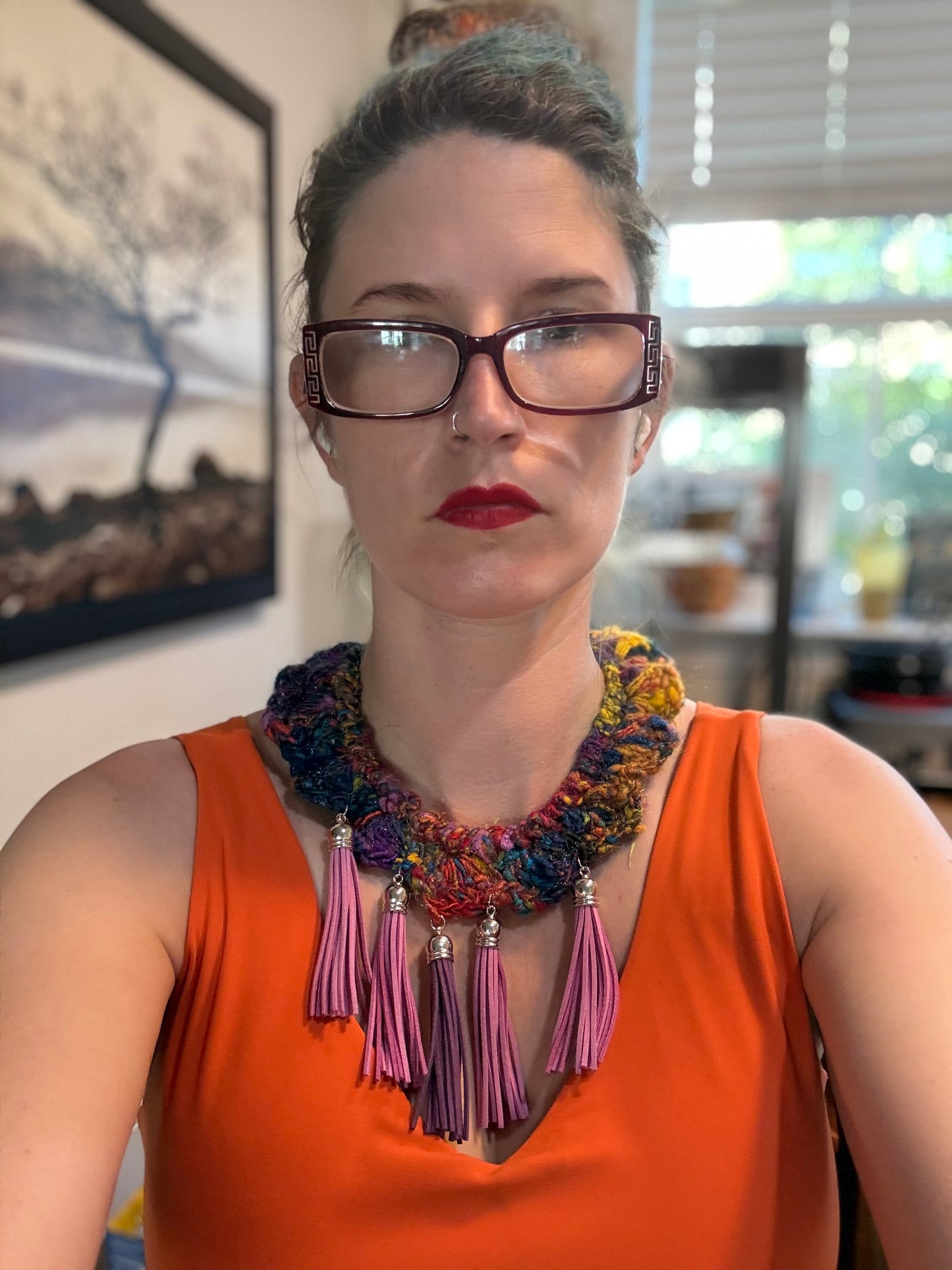Fringe belief collar (27): rainbow saree yarn