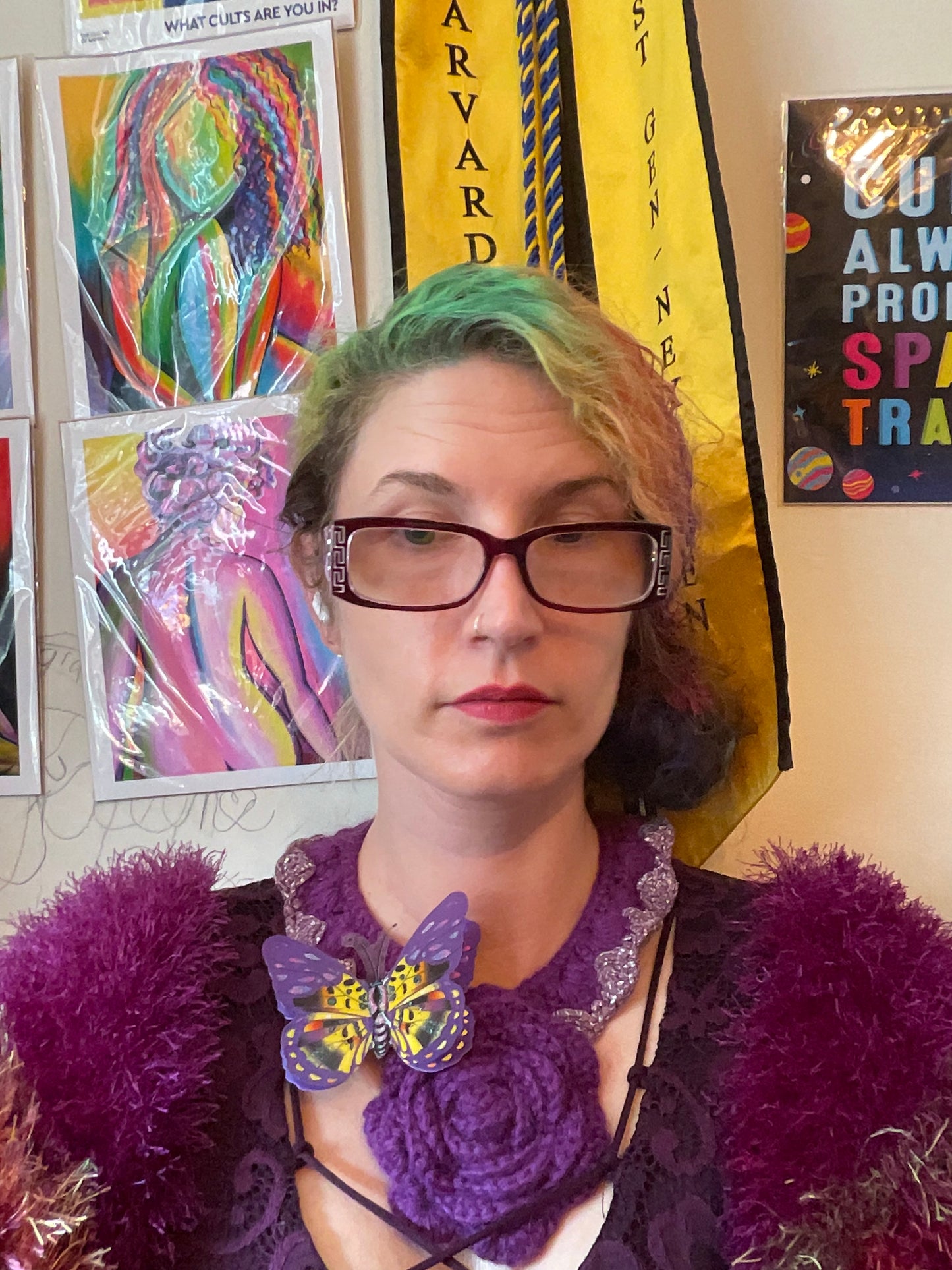 Bait and Stitch: purple butterflies, interchangeable necklace and headpiece