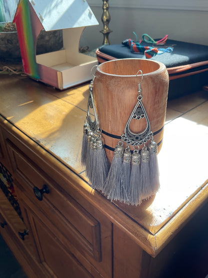 Fringe belief earrings: Gray