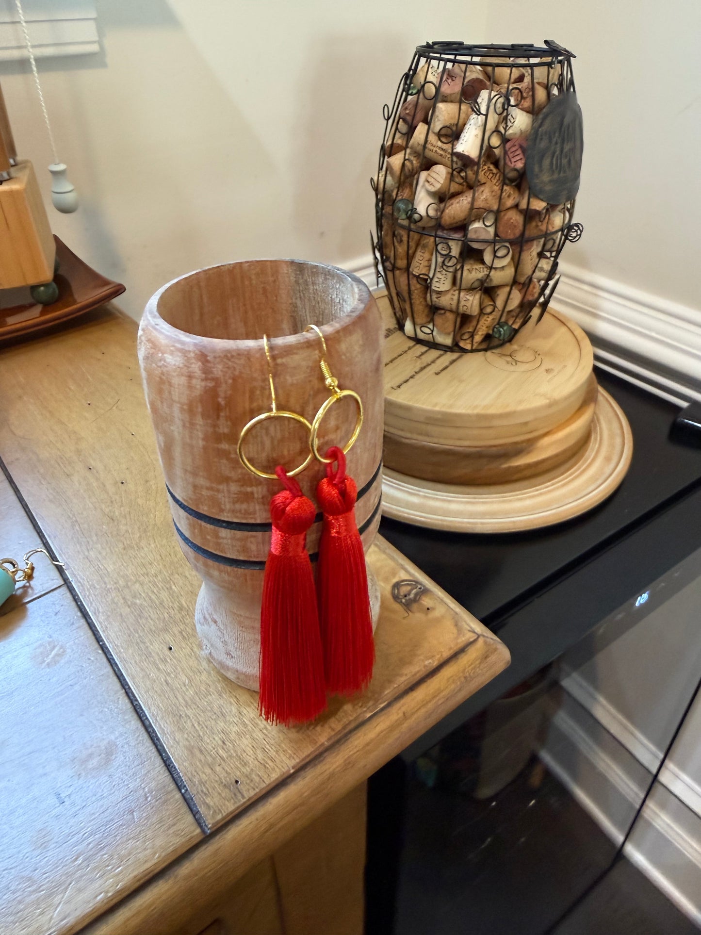 Fringe belief earrings: Red