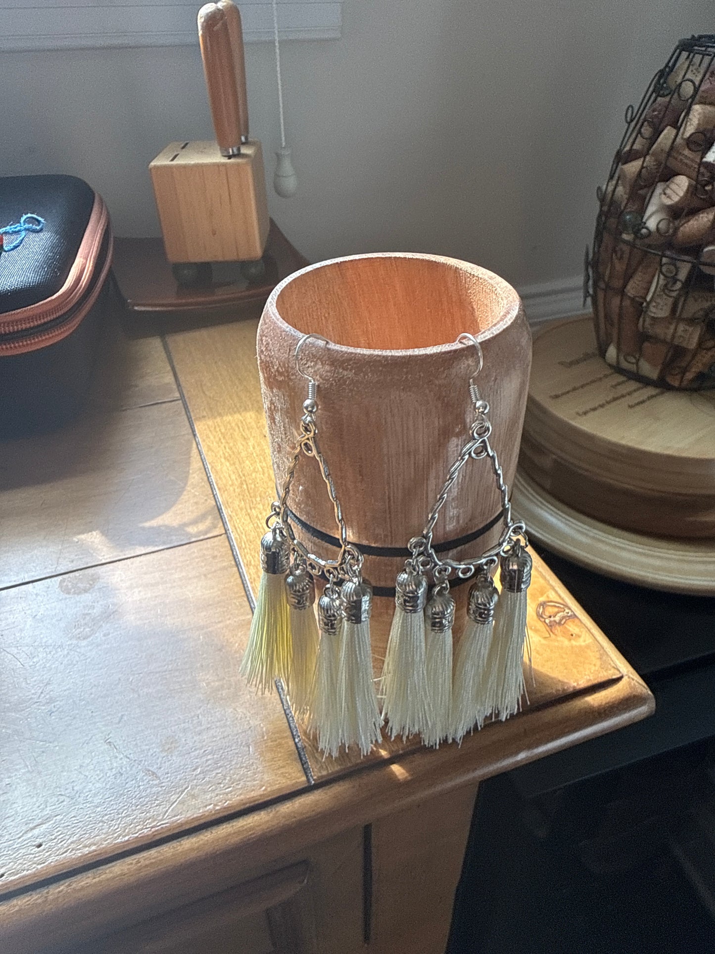 Fringe belief earrings: white