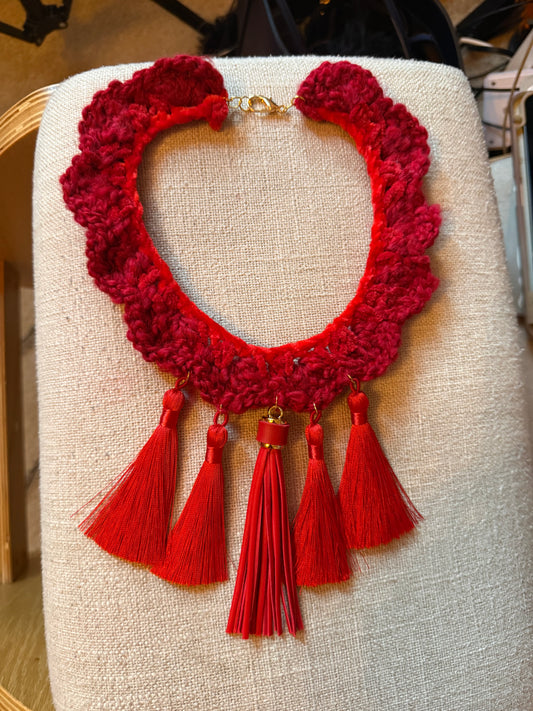 Fringe belief collar: bright red and kinda fuzzy