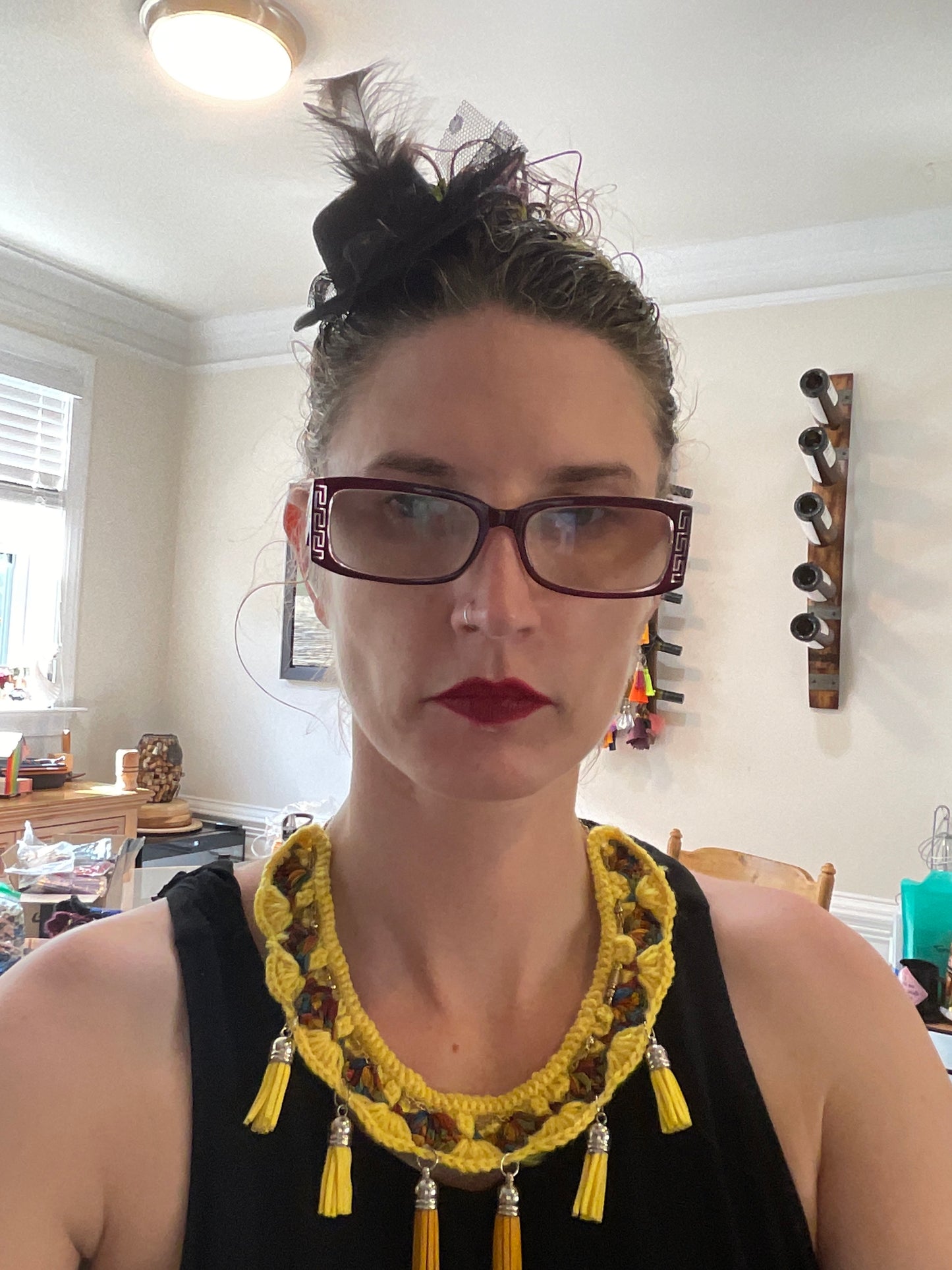 Fringe belief collar (2) yellow rainbow
